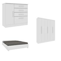 Quarto Casal Completo Guarda-roupa Munique Cama Mônaco e Cômoda Chicago Espresso Móveis