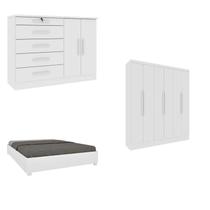 Quarto Casal Completo Guarda-Roupa Munique Cama Mônaco e Cômoda Istambul Espresso Móveis Branco/Neve Quarto Casal Completo Guarda-Roupa Munique Cama Mônaco e Cômoda Istambul Espresso Móveis Branco/Neve