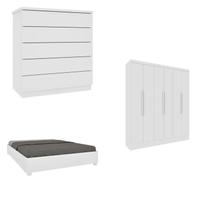 Quarto Casal Completo Guarda-Roupa Munique Cama Mônaco e Cômoda Premium Espresso Móveis Branco/Neve
