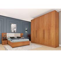 Quarto Casal Completo Roupeiro Veneza 4 Gavetas, Cama Casal Mônaco e Painel Ripado 4 Gavetas Quarto Casal Completo Roupeiro Veneza 4 Gavetas, Cama Casal Mônaco e Painel Ripado 4 Gavetas