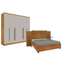 Quarto Casal Guarda-roupa 6 Portas Portugal e Cama Box Casal Monaco Queen com Painel Espresso Móveis