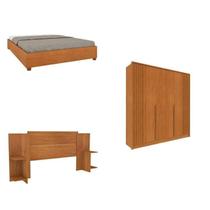 Quarto Casal Guarda-roupa 6 Portas Ripado Nova York e Cama Box Casal Mônaco com Cabeceira Ajustável