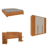 Quarto Casal Guarda-roupa 6 Portas Ripado Nova York e Cama Box Casal Mônaco com Cabeceira Ajustável