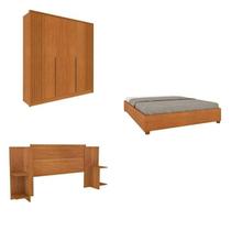 Quarto Casal Guarda-Roupa 6 Portas Ripado Nova York e Cama Box Queen Mônaco com Cabeceira Ajustável Bege/Cinamomo