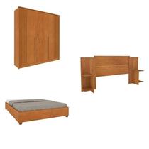 Quarto Casal Guarda-roupa 6 Portas Ripado Nova York e Cama Box Queen Mônaco com Cabeceira Ajustável