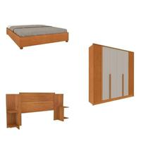Quarto Casal Guarda-roupa 6 Portas Ripado Nova York e Cama Box Queen Mônaco com Cabeceira Ajustável