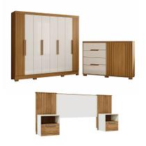 Quarto Casal Guarda-Roupa 8 portas com Cômoda 4 gavetas Moval e Cabeceira Caemmun Quarto Casal Guarda-Roupa 8 portas com Cômoda 4 gavetas Moval e Cabeceira Caemmun