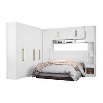 Quarto Casal Modulado Modena VI 7 Peças (1 Armário Aéreo + 4 Guarda Roupas + 2 Complementos) QCM61 Branco - Demóbile