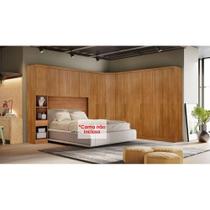 Quarto Casal Modulado Rizon 5 Peças (1 Armário Ponte + 1 Closet + 2 Guarda Roupas + 1 Complemento) QC203 Freijo Cumaru - Novo Horizonte