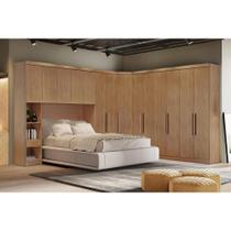 Quarto Casal Modulado Rizon 5 Peças (1 Armário Ponte + 1 Closet + 2 Guarda Roupas + 1 Complemento) QC204 Freijo Cumaru - Novo Horizonte
