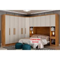 Quarto Casal Modulado Rizon 7 Peças (1 Armário Ponte + 1 Closet + 3 Guarda Roupas + 2 Complementos) QC211 Freijó/FendiOff - Novo Horizonte