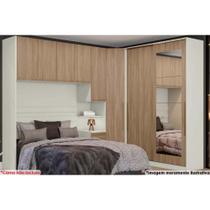 Quarto Casal Modulado Seletto 6 Peças (1 Ponte + 1 Closet Canto + 1 G Roupas 2Ptas de Correr + 3 Complemento) QM123 Areia/Jequitibá - Henn