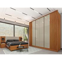 Quarto Casal Ripado Guarda-Roupa 6 Portas com Cama e Cabeceira Bege/Cinamomo Quarto Casal Ripado Guarda-Roupa 6 Portas com Cama e Cabeceira Bege/Cinamomo