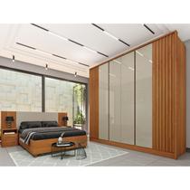 Quarto Casal Ripado Guarda-roupa 6 Portas com Cama e Cabeceira