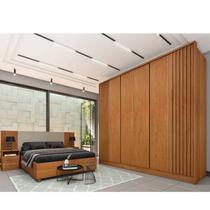 Quarto Casal Ripado Guarda-roupa 6 Portas com Cama e Cabeceira