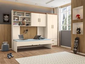 Quarto Chiara Roupeiro, Modulo Aéreo e Cama - Off White Amadeirado - Phoenix Baby