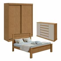 Quarto com Guarda-roupa 2 Portas 2 Gavetas, Cômoda 2 Portas 7 Gavetas e Cama Casal Athenas
