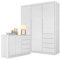 Quarto Com Guarda Roupa 3 Portas E 4 Gavetas + Cômoda Perola Quarto Com Guarda Roupa 3 Portas E 4 Gavetas + Cômoda Perola