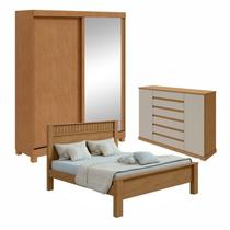 Quarto com Guarda-roupa Casal 2 Portas 2 Gavetas, Cômoda 2 Portas 7 Gavetas e Cama Athenas