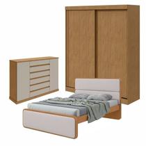 Quarto com Guarda-roupa Casal 2 Portas 2 Gavetas, Cômoda 2 Portas 7 Gavetas e Cama Loop