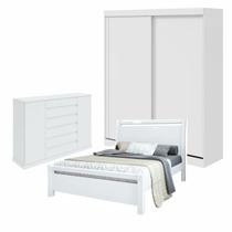 Quarto com Guarda-roupa Casal 2 Portas 2 Gavetas, Cômoda 2 Portas 7 Gavetas e Cama Reali
