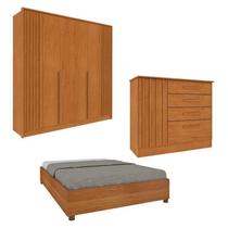 Quarto Completo 1 Guarda-roupa 6 Portas e 1 Cômoda Ripado Nova York e 1 Cama Casal Monaco Espresso M