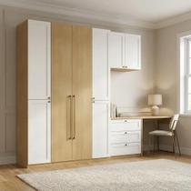 Quarto Completo 6 Peças com Guarda Roupa Modulado, Escrivaninha e Cômoda 3 Gavetas 100% MDF Infinity Savana/Branco Quarto Completo 6 Peças com Guarda Roupa Modulado, Escrivaninha e Cômoda 3 Gavetas 100% MDF Infinity Savana/Branco