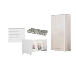 Quarto Completo Bebê Com Berço Colchão Roupeiro e Cômoda - Qmovi Quarto Completo Bebê Com Berço Colchão Roupeiro e Cômoda - Qmovi