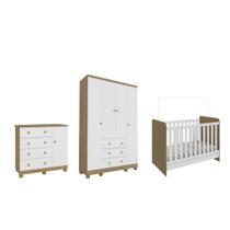 Quarto Completo Bebe Moveis Peroba Ben Junior 04 portas MDF Branco e amadeirado
