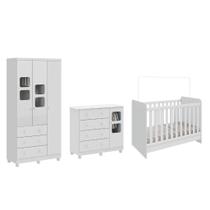 Quarto Completo Bebe Moveis Peroba Ben Uli 3 Portas MDF Branco