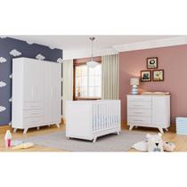 Quarto Completo Bebê Moveis Peroba Retro 100% MDF Branco portas lisas