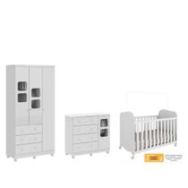 Quarto Completo Bebê Moveis Peroba Uli 3 portas 100% MDF Branco