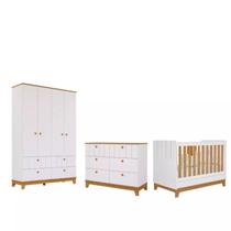 Quarto Completo Bebe Permobili Biscoito Retro MDF - - Branco Acetinado Nature