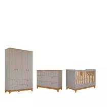 Quarto Completo Bebe Permobili Biscoito Retro MDF - - Branco Acetinado Nature