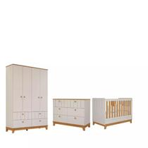 Quarto Completo Bebe Permobili Biscoito Retro MDF - - Branco Acetinado Nature