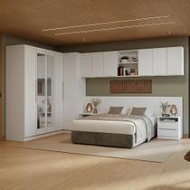Quarto Completo Casal 580 cm Guarda-Roupa de Canto com Espelhos Branco Neo Madesa 02