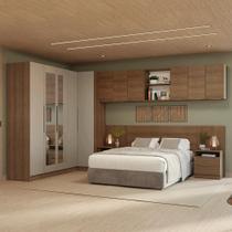Quarto Completo Casal 580 cm Guarda-Roupa de Canto com Espelhos Rustic/Crema Neo Madesa 02 Quarto Completo Casal 580 cm Guarda-Roupa de Canto com Espelhos Rustic/Crema Neo Madesa 02
