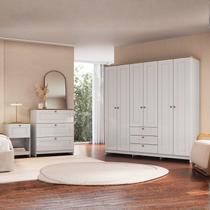 Quarto Completo Casal com Guarda-Roupa 6 Portas Cômoda 3 Gavetas e Mesa de Cabeceira Americano Branco/Gelo Quarto Completo Casal com Guarda-Roupa 6 Portas Cômoda 3 Gavetas e Mesa de Cabeceira Americano Branco/Gelo