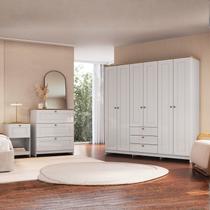 Quarto Completo Casal com Guarda-roupa 6 Portas Cômoda 3 Gavetas e Mesa de Cabeceira Americano Quarto Completo Casal com Guarda-roupa 6 Portas Cômoda 3 Gavetas e Mesa de Cabeceira Americano