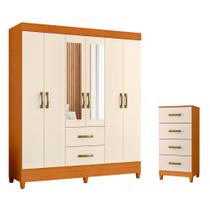 Quarto Completo Casal Guarda Roupa 6 Portas Com Espelho e Cômoda Mobi