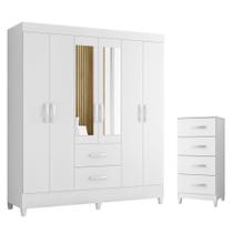 Quarto Completo Casal Guarda Roupa 6 Portas Com Espelho e Cômoda Mobi