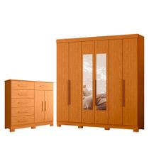 Quarto Completo Casal Guarda Roupa Com Espelho Vinci e Cômoda Xangai