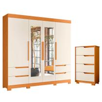 Quarto Completo Casal Guarda Roupa Com Espelho Vivacce e Cômoda Sole