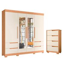 Quarto Completo Casal Guarda Roupa Com Espelho Vivacce e Cômoda Sole