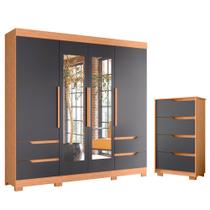 Quarto Completo Casal Guarda Roupa Com Espelho Vivacce e Cômoda Sole