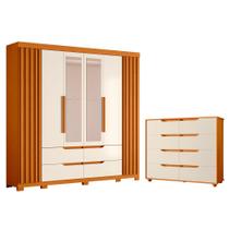 Quarto Completo Casal Guarda Roupa Ripado com Espelho e Cômoda Doble