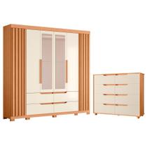 Quarto Completo Casal Guarda Roupa Ripado com Espelho e Cômoda Doble