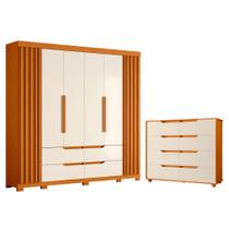 Quarto Completo Casal Guarda Roupa Ripado e Cômoda Doble