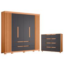 Quarto Completo Casal Guarda Roupa Ripado e Cômoda Doble