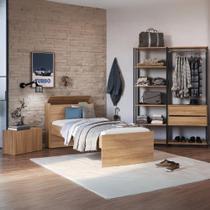 Quarto Completo Com Cama Solteiro Para Colchão 188x78cm Com Baú Embutido Multimóveis Mp4342 Preto Madeirado